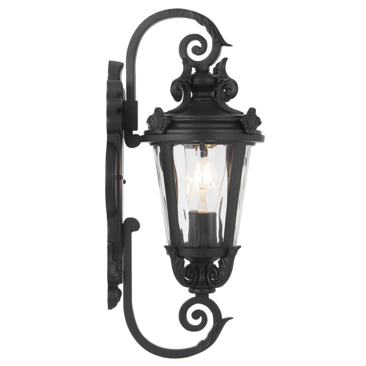 Telbix Pedral Classic Lantern-Style Outdoor Wall Light with Textured Glass | Black