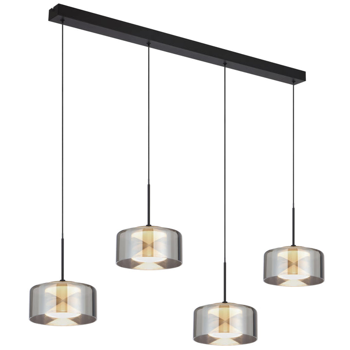 Telbix Cedro Smoked Round Glass Tricolour LED Pendant | 4 Light