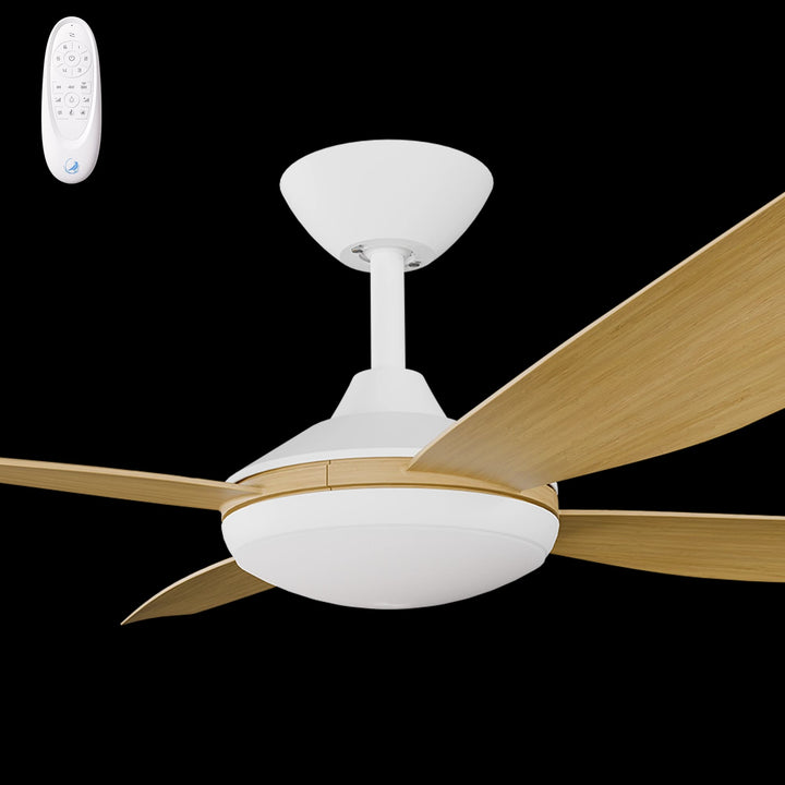 Calibo Vanga 52" DC Smart Ceiling Fan with LED Light and Remote Control | White and Bamboo