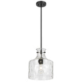 Telbix Perron Modern Glass Pendant with Dimpled Decanter-Inspired Shade | Black