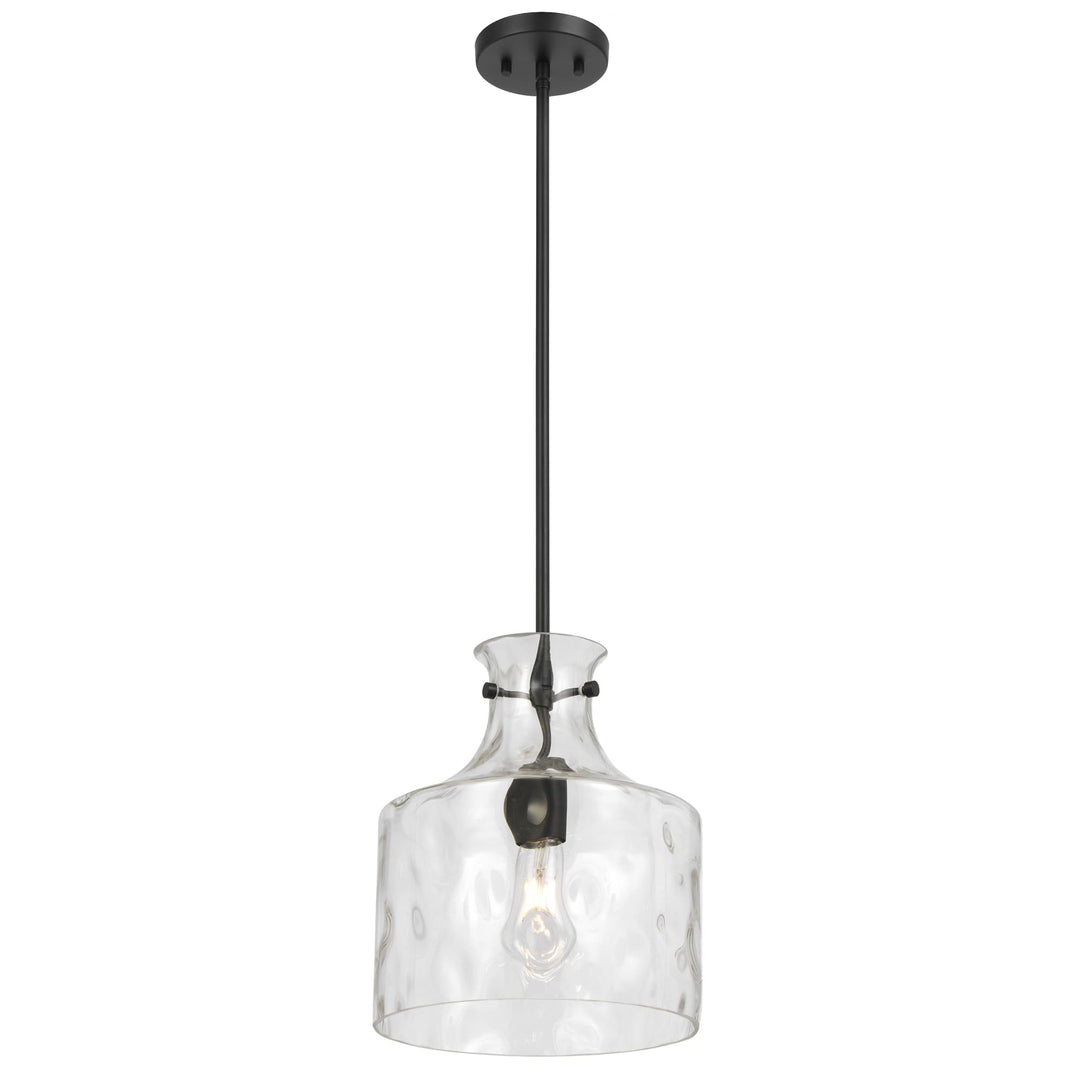 Telbix Perron Modern Glass Pendant with Dimpled Decanter-Inspired Shade | Black