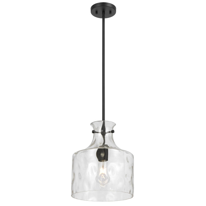 Telbix Perron Modern Glass Pendant with Dimpled Decanter-Inspired Shade | Black