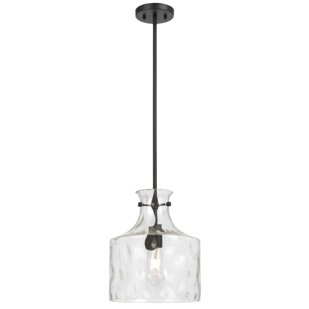 Telbix Perron Modern Glass Pendant with Dimpled Decanter-Inspired Shade | Black