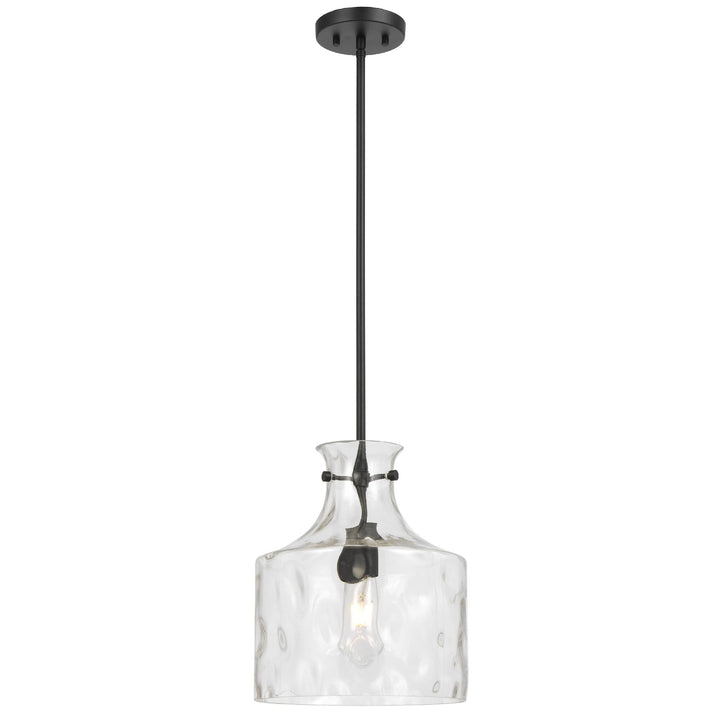 Telbix Perron Modern Glass Pendant with Dimpled Decanter-Inspired Shade | Black