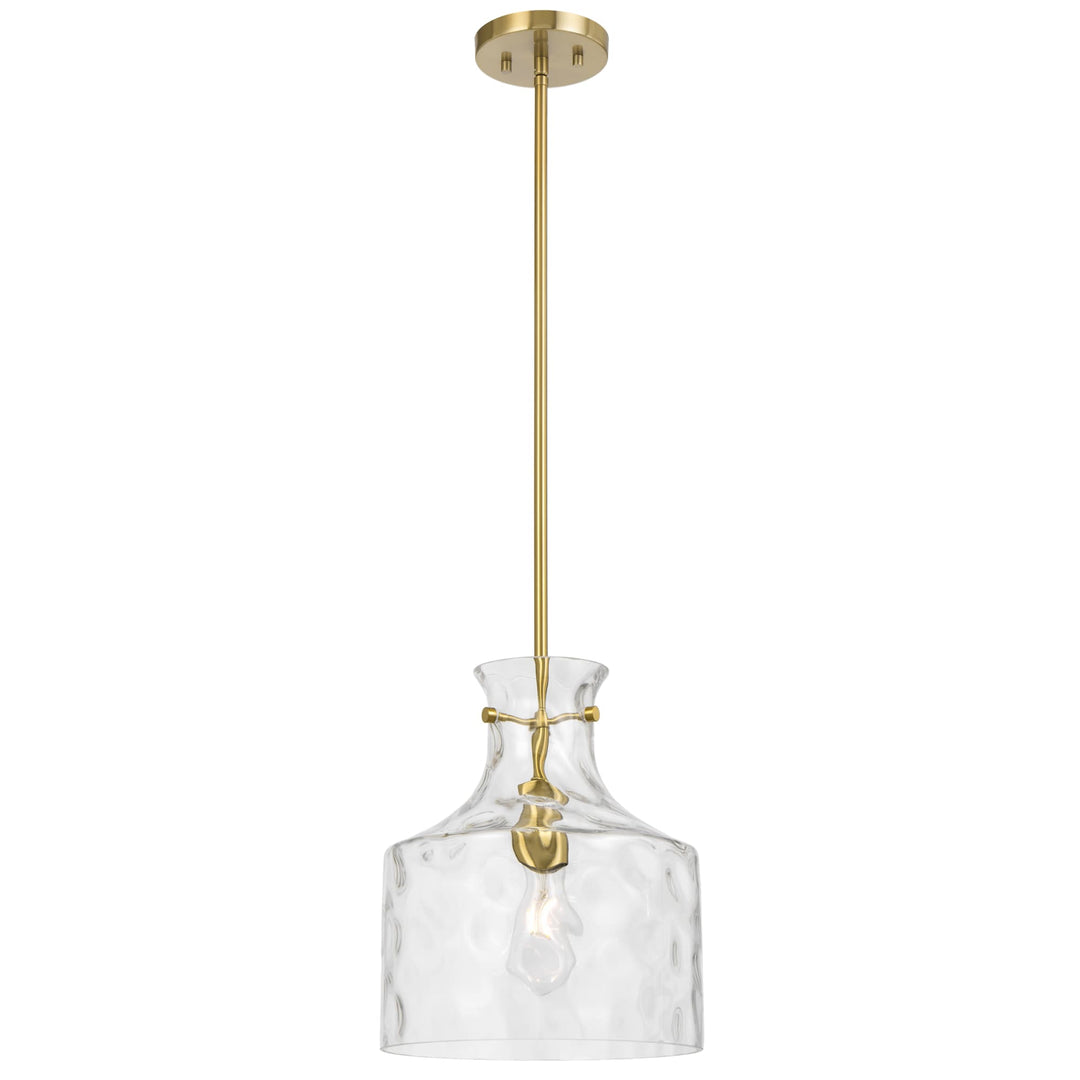 Telbix Perron Modern Glass Pendant with Dimpled Decanter-Inspired Shade | Antique Gold