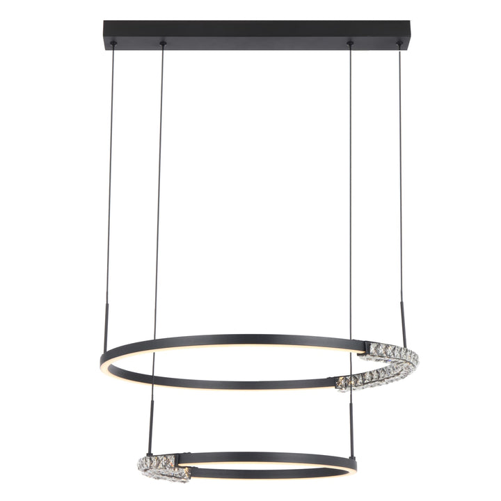 Telbix Brera 2 Tier Ring Tricolour LED Pendant with Crystals | Black
