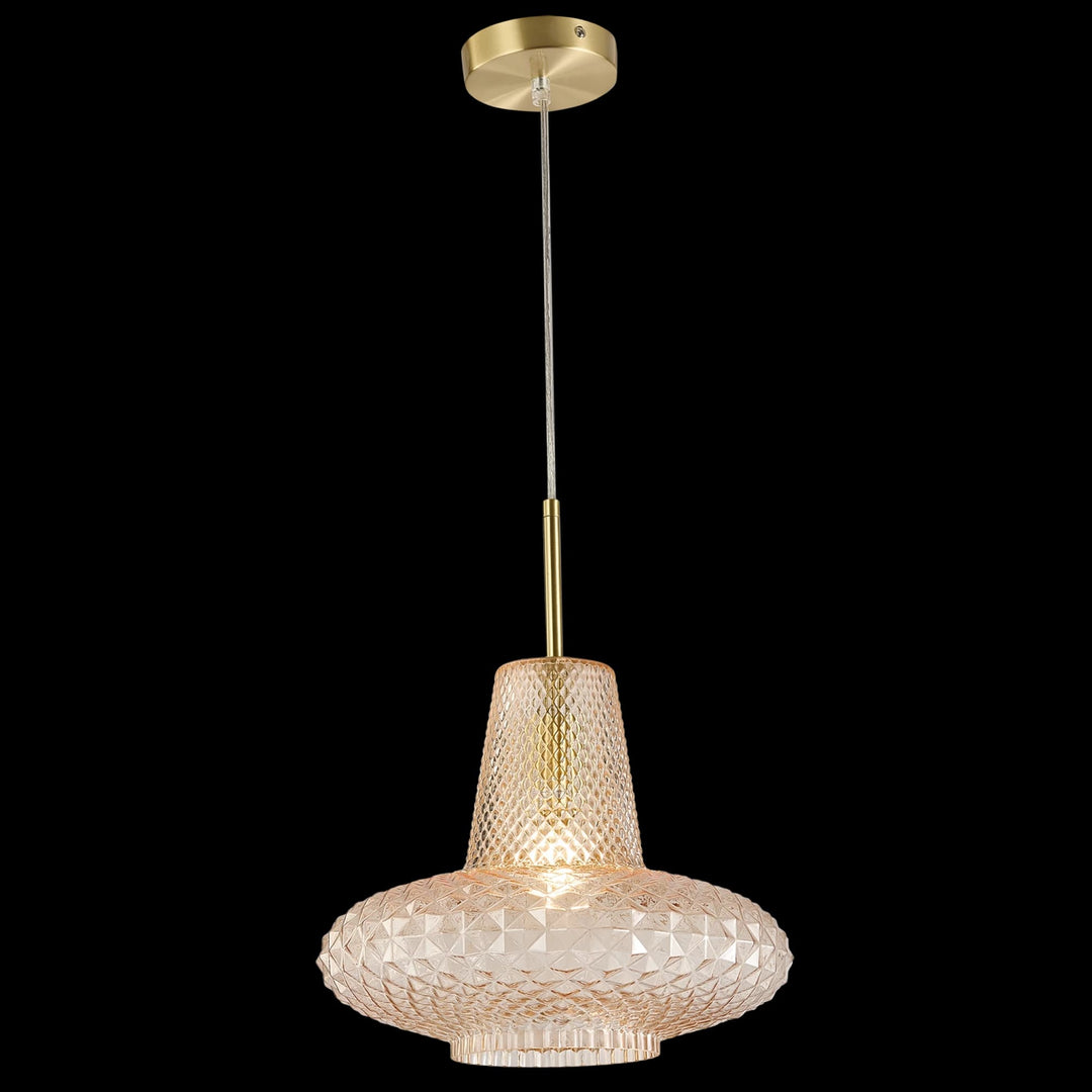 Calibo Sculpt Faceted Cut Glass 1 Light Pendant | Gold and Amber