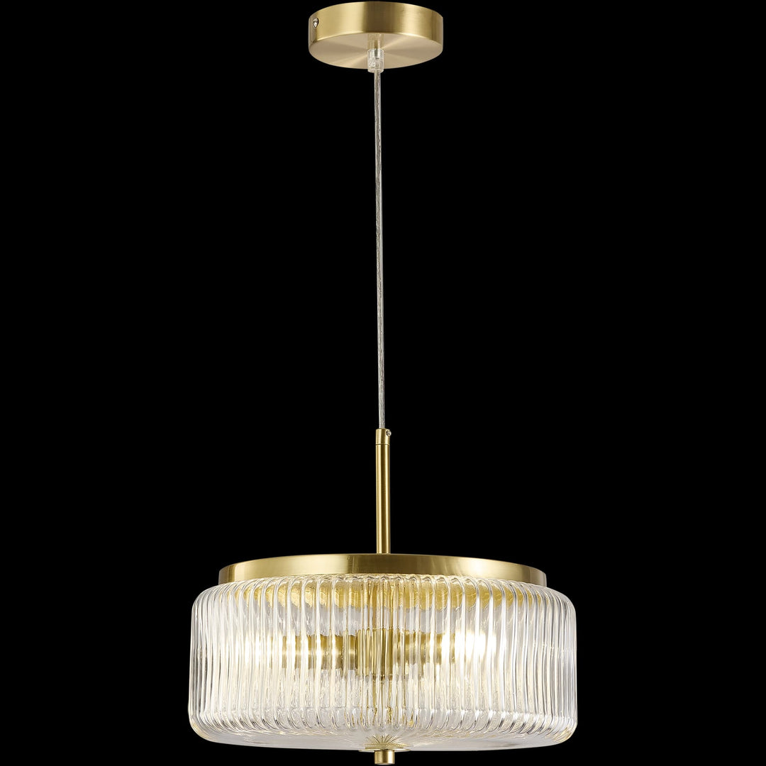 Calibo Whistler Ribbed Glass 3 Light Pendant | Gold and Clear