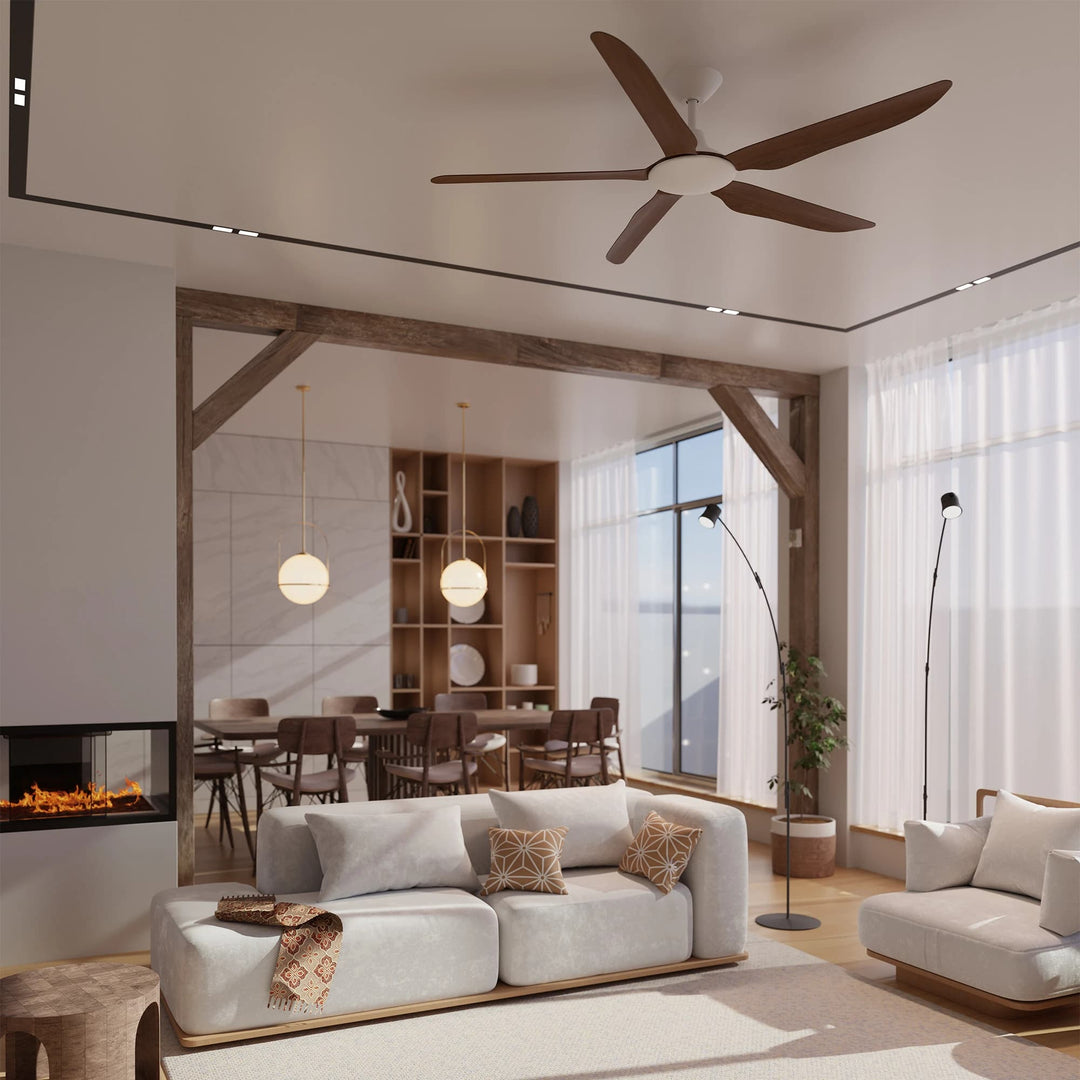 Calibo Storm 56" (1430mm) 5 Blade Indoor/Outdoor DC Ceiling Fan and Remote | White & Koa