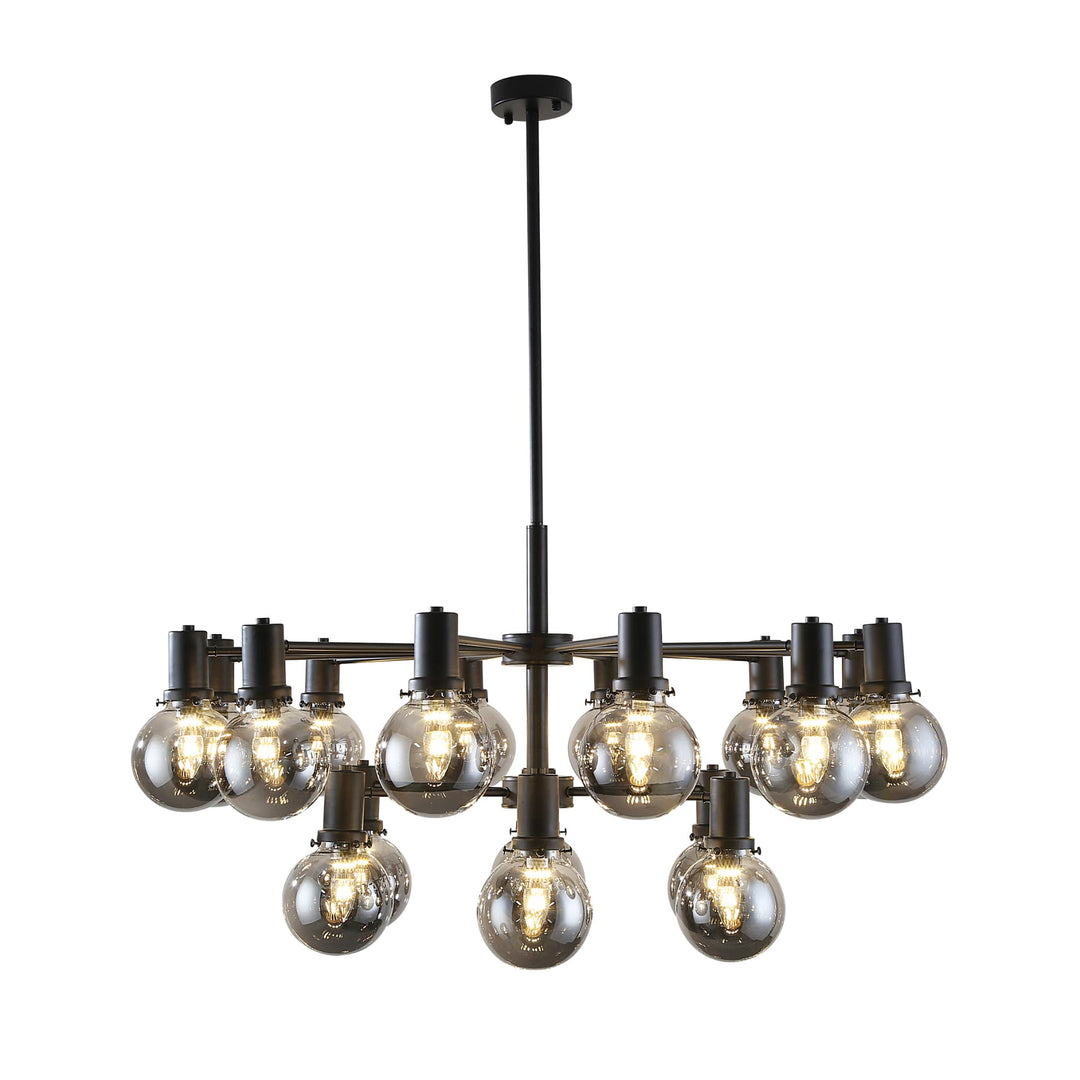 Telbix Escoda 18 Light Metal and Glass Pendant Light (E14) | Black and Smoke