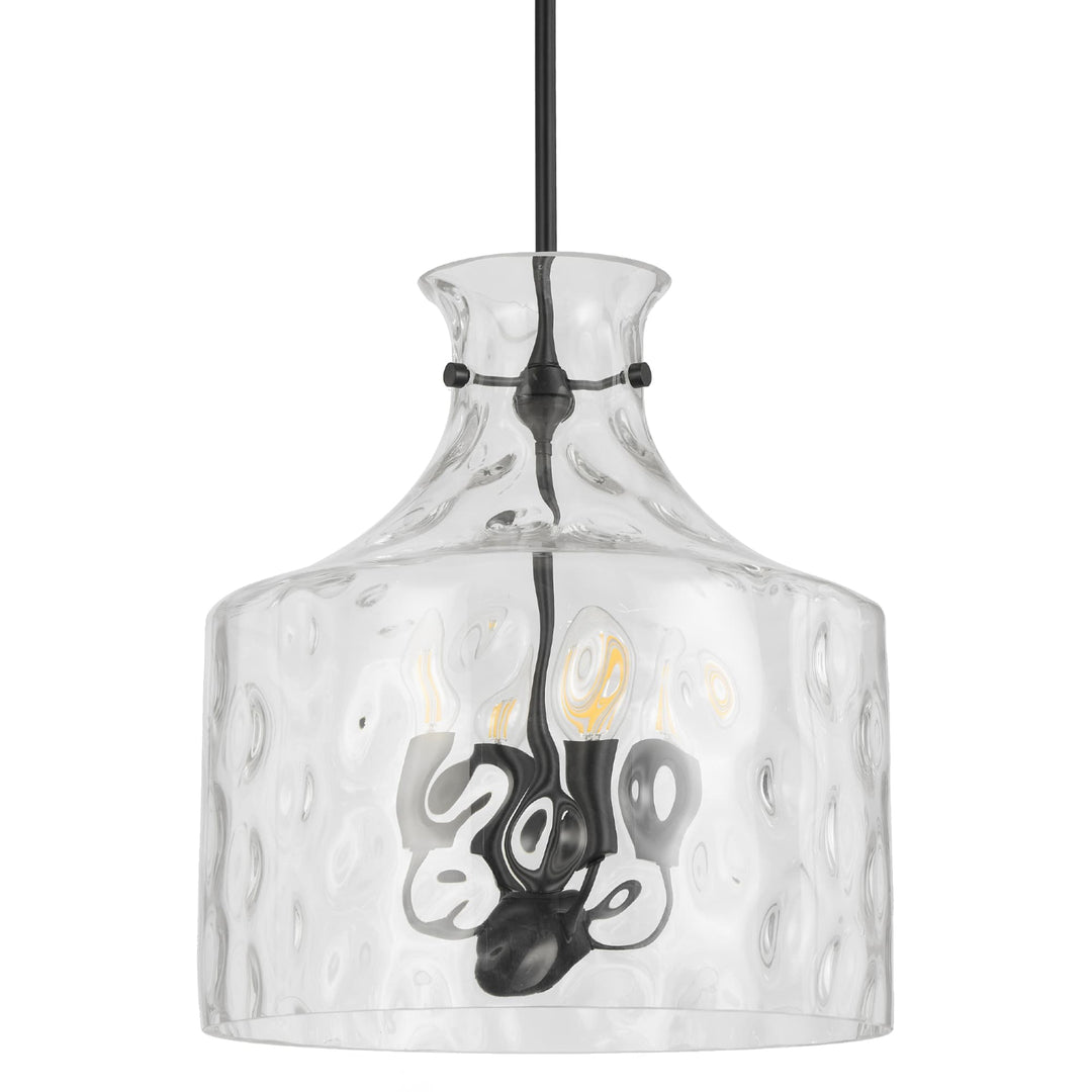 Telbix Perron 4 Light Modern Glass Pendant with Dimpled Decanter-Inspired Shade | Black