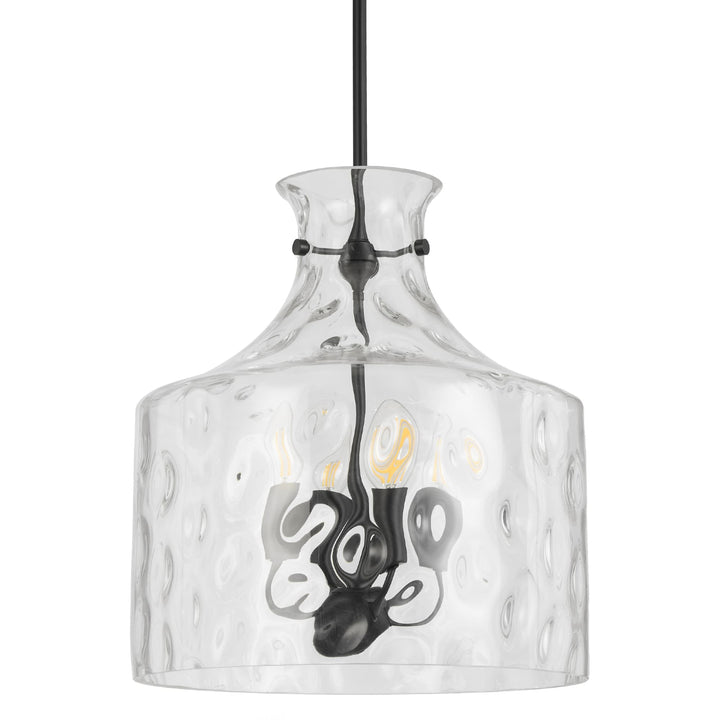 Telbix Perron 4 Light Modern Glass Pendant with Dimpled Decanter-Inspired Shade | Black