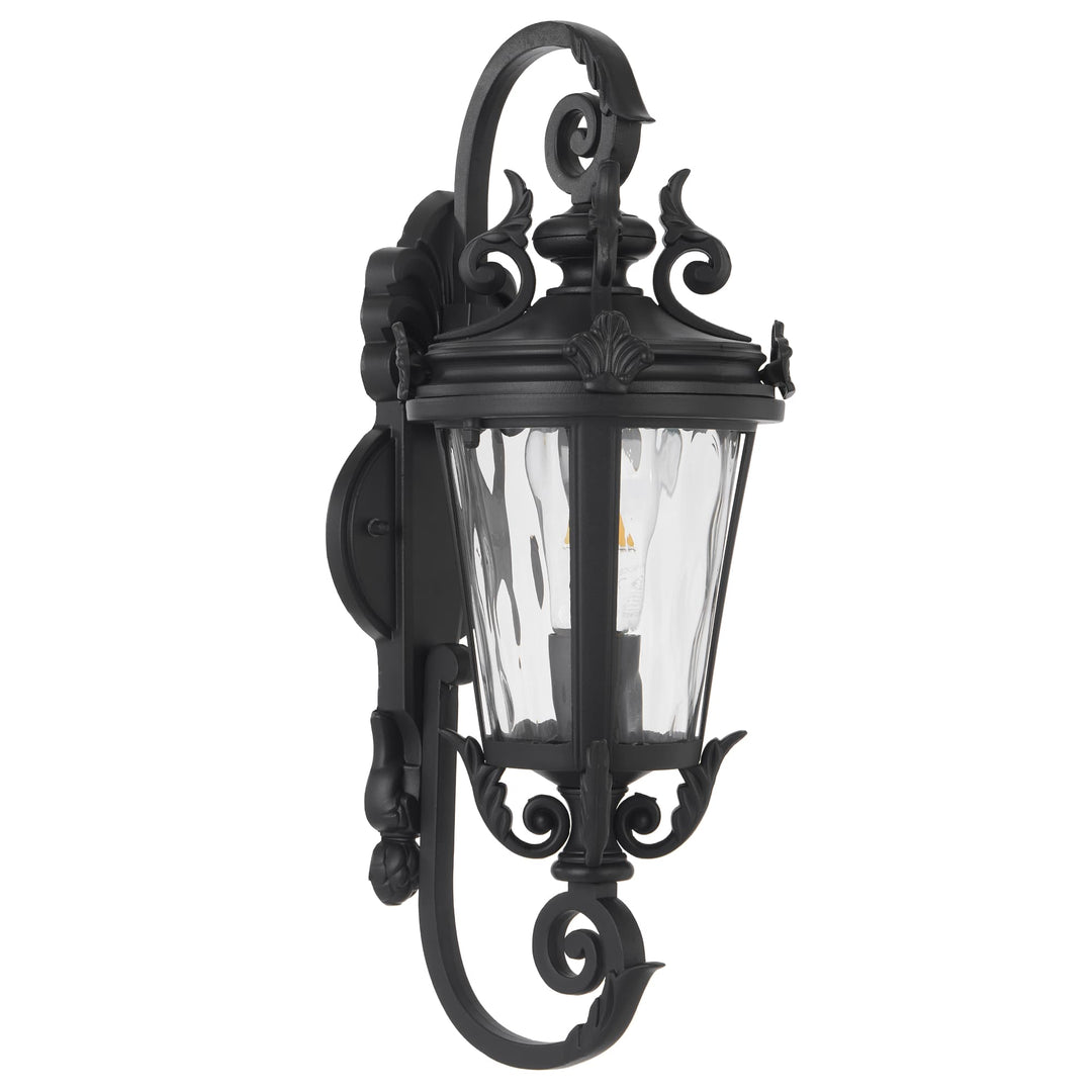 Telbix Pedral Classic Lantern-Style Outdoor Wall Light with Textured Glass | Black