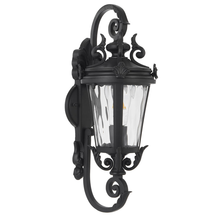 Telbix Pedral Classic Lantern-Style Outdoor Wall Light with Textured Glass | Black