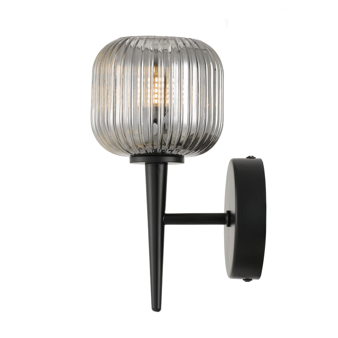 Telbix Bobo Ribbed Barrel Glass Wall Light | Smoked Black