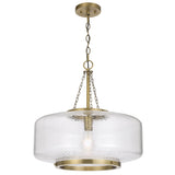 Telbix Mornet Textured Glass Drum Pendant with Modern Luxe Satin Gold Accents | Large