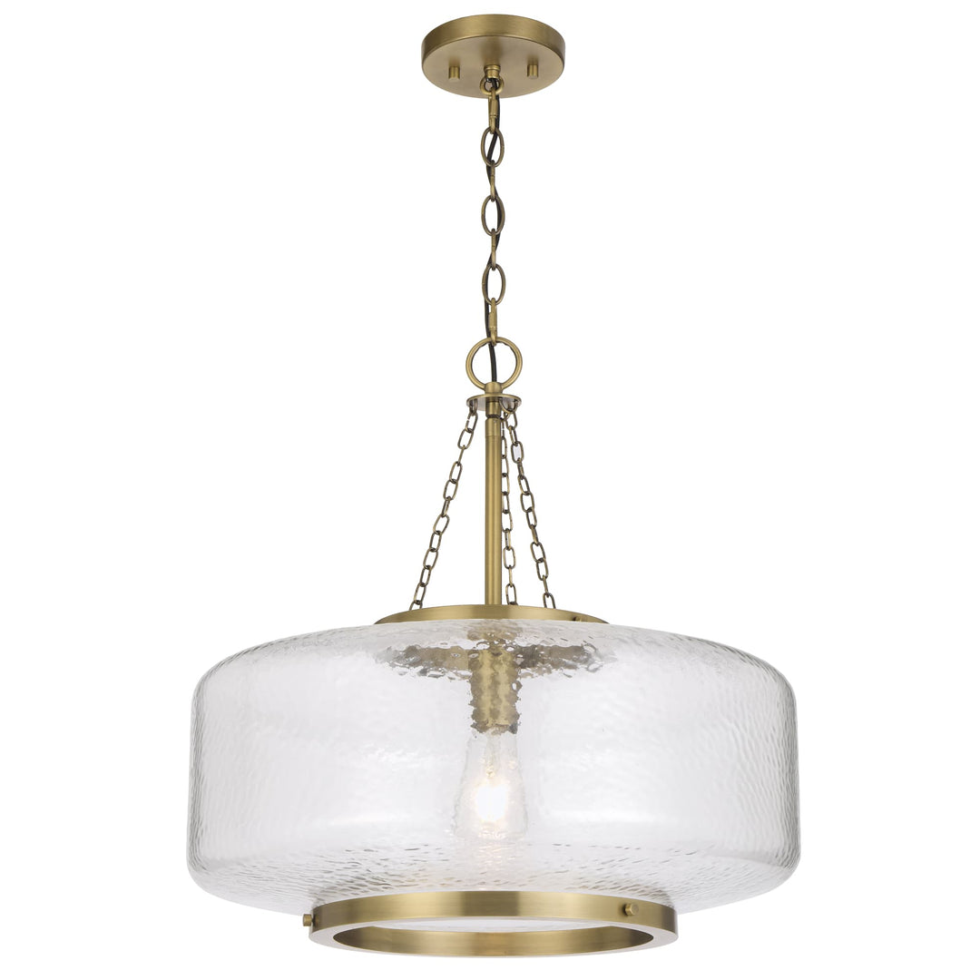 Telbix Mornet Textured Glass Drum Pendant with Modern Luxe Satin Gold Accents | Large