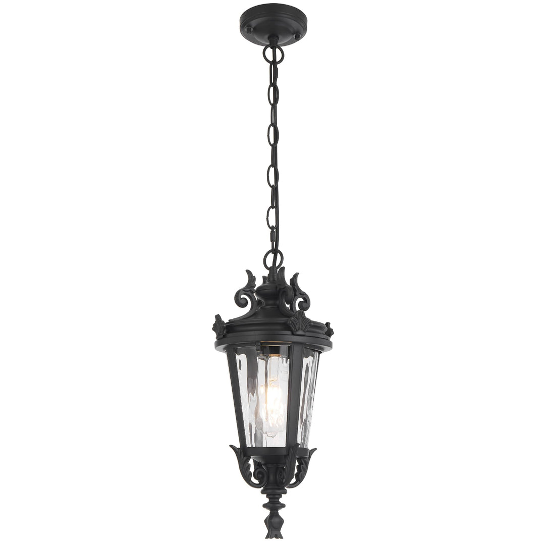 Telbix Pedral Classic Outdoor Lantern Pendant with Textured Glass and Multiple Suspension | Black
