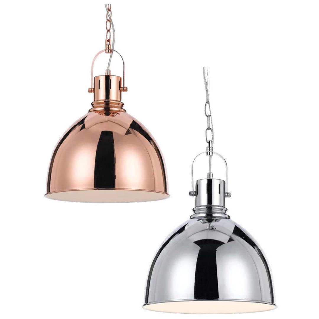 Telbix Market Metal Dome Shade Pendant Light | Chrome