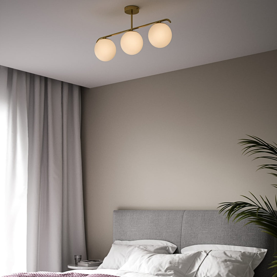 Nordlux Grant Globe 3 Light Opal Glass Ceiling Light | Brass