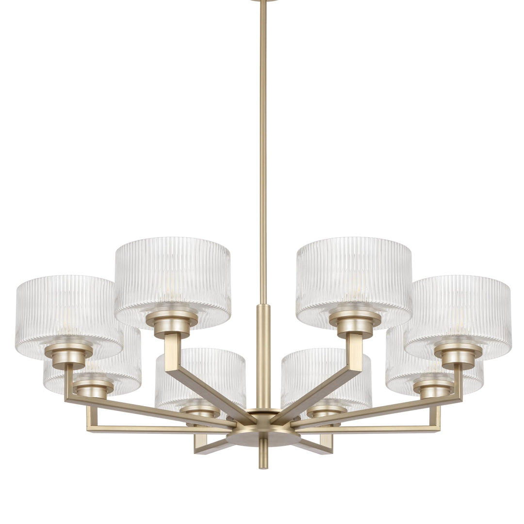 Telbix Moreno II 8 Light Modern Drum Pendant with Ribbed Glass Shade | Antique Silver