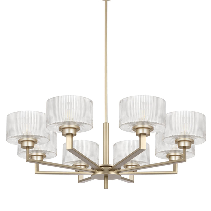Telbix Moreno II 8 Light Modern Drum Pendant with Ribbed Glass Shade | Antique Silver