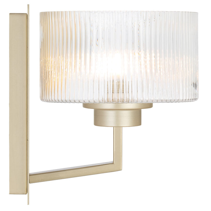 Telbix Moreno II Modern Drum Wall Light with Ribbed Glass Shade | Antique Silver