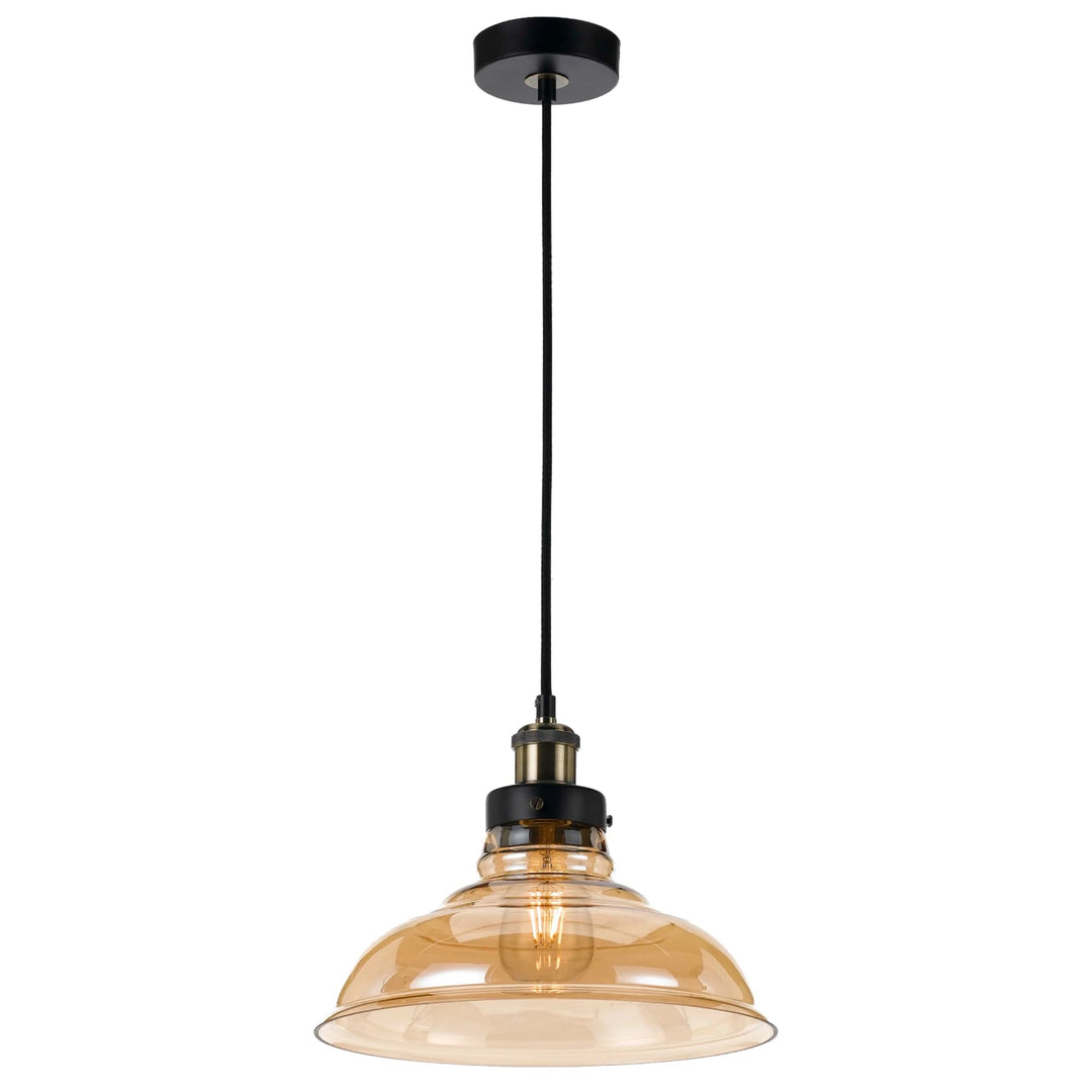 Telbix Hertel 1 Light 300mm Pendant Light | Black & Amber