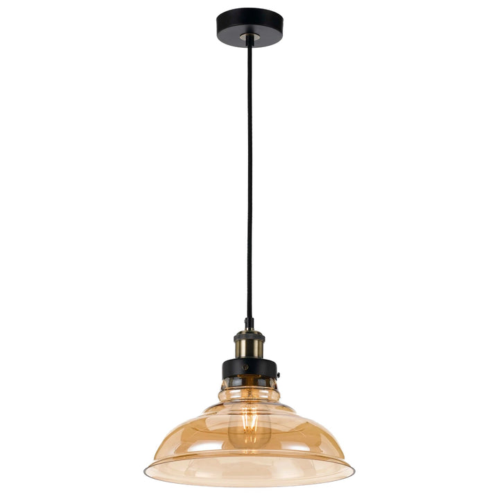 Telbix Hertel 1 Light 300mm Pendant Light | Black & Amber