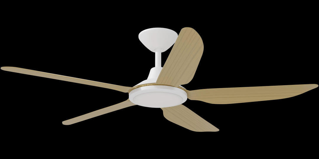 Calibo Storm 48" (1220mm) 5 Blade 18W Tricolour LED Light Indoor/Outdoor DC Ceiling Fan & Remote | White & Bamboo