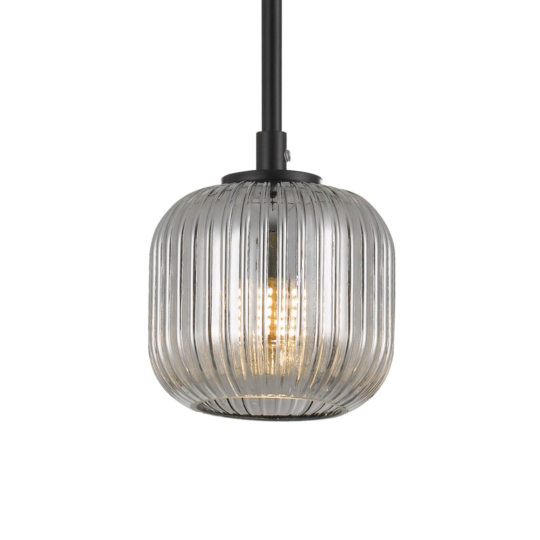 Telbix Bobo 1 Light Ribbed Barrel Glass LED Pendant Light | Black