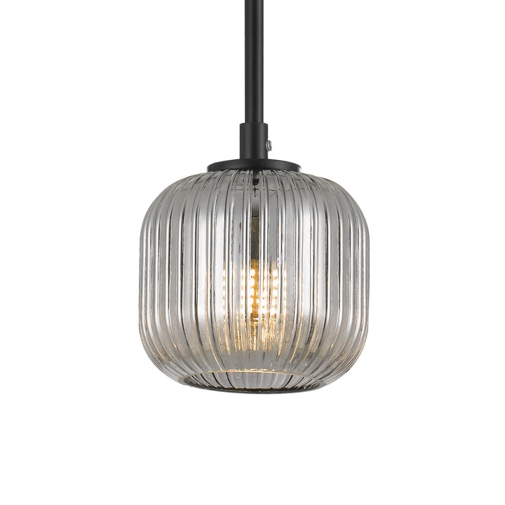 Telbix Bobo 1 Light Ribbed Barrel Glass LED Pendant Light | Black