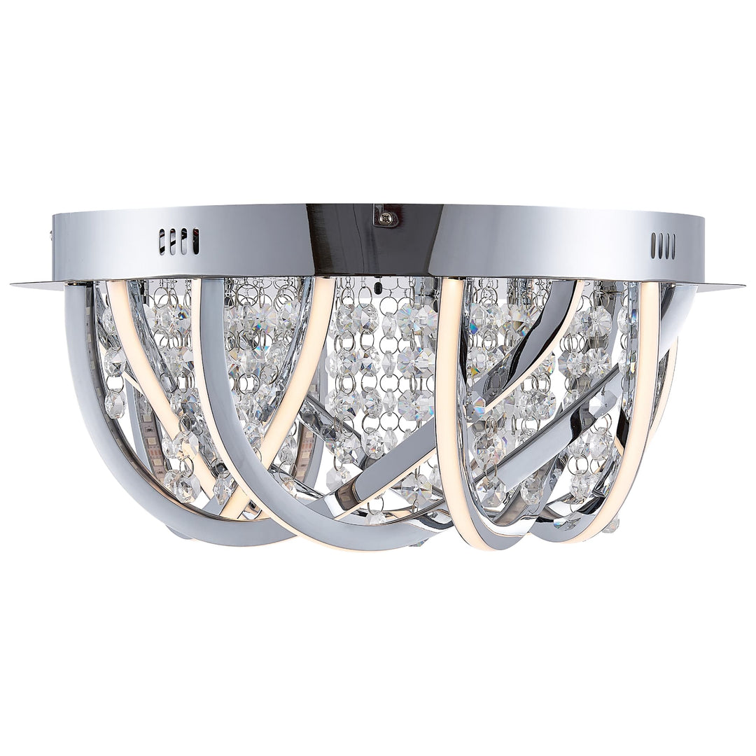 Telbix Luxia Round Flush Mount LED Ceiling Light with Cascading Crystals and RGB Colour Effects | Medium
