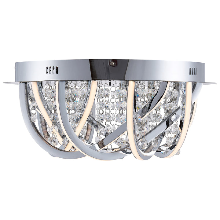 Telbix Luxia Round Flush Mount LED Ceiling Light with Cascading Crystals and RGB Colour Effects | Medium