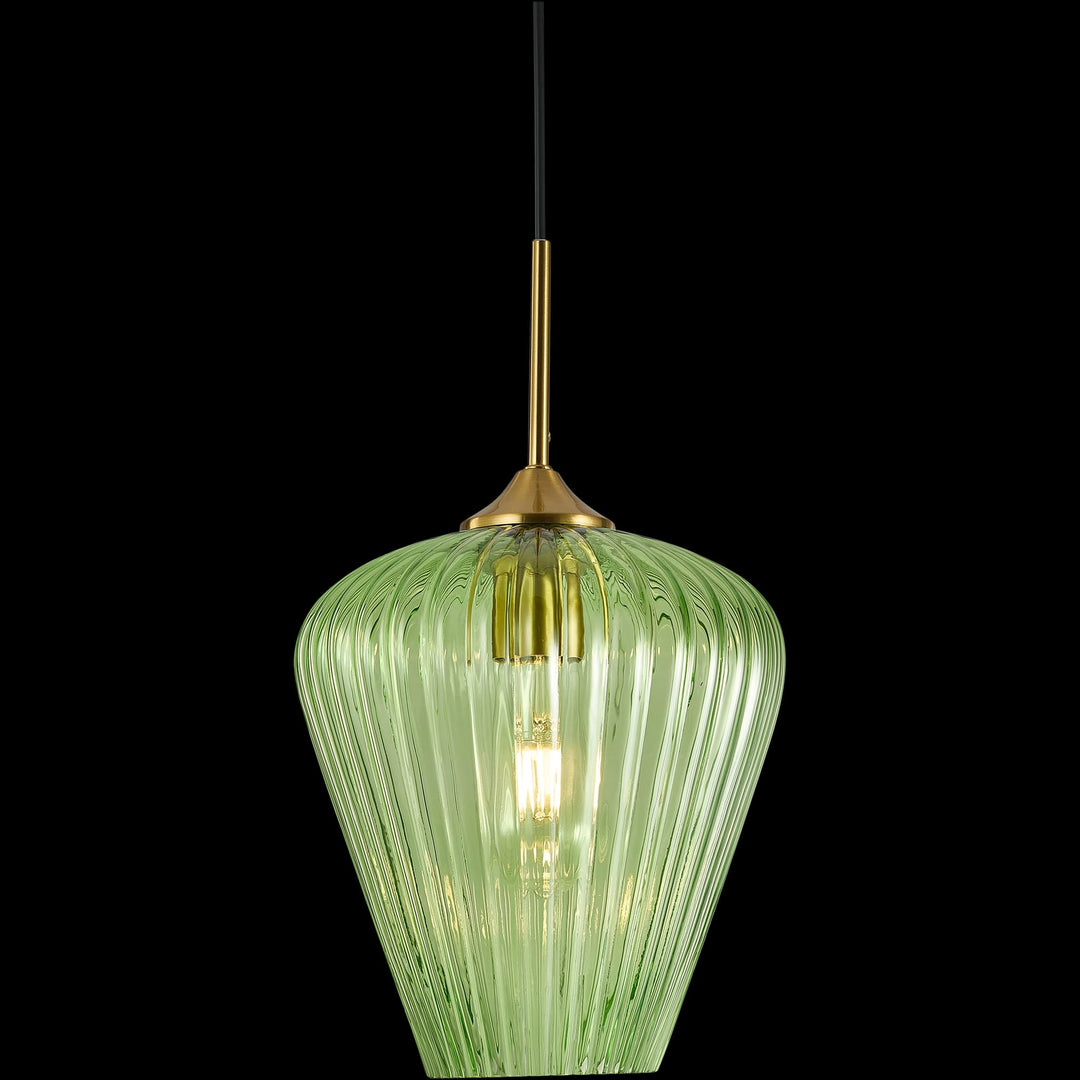 Calibo Ribbon Fluted Glass 280mm Pendant Light | Green