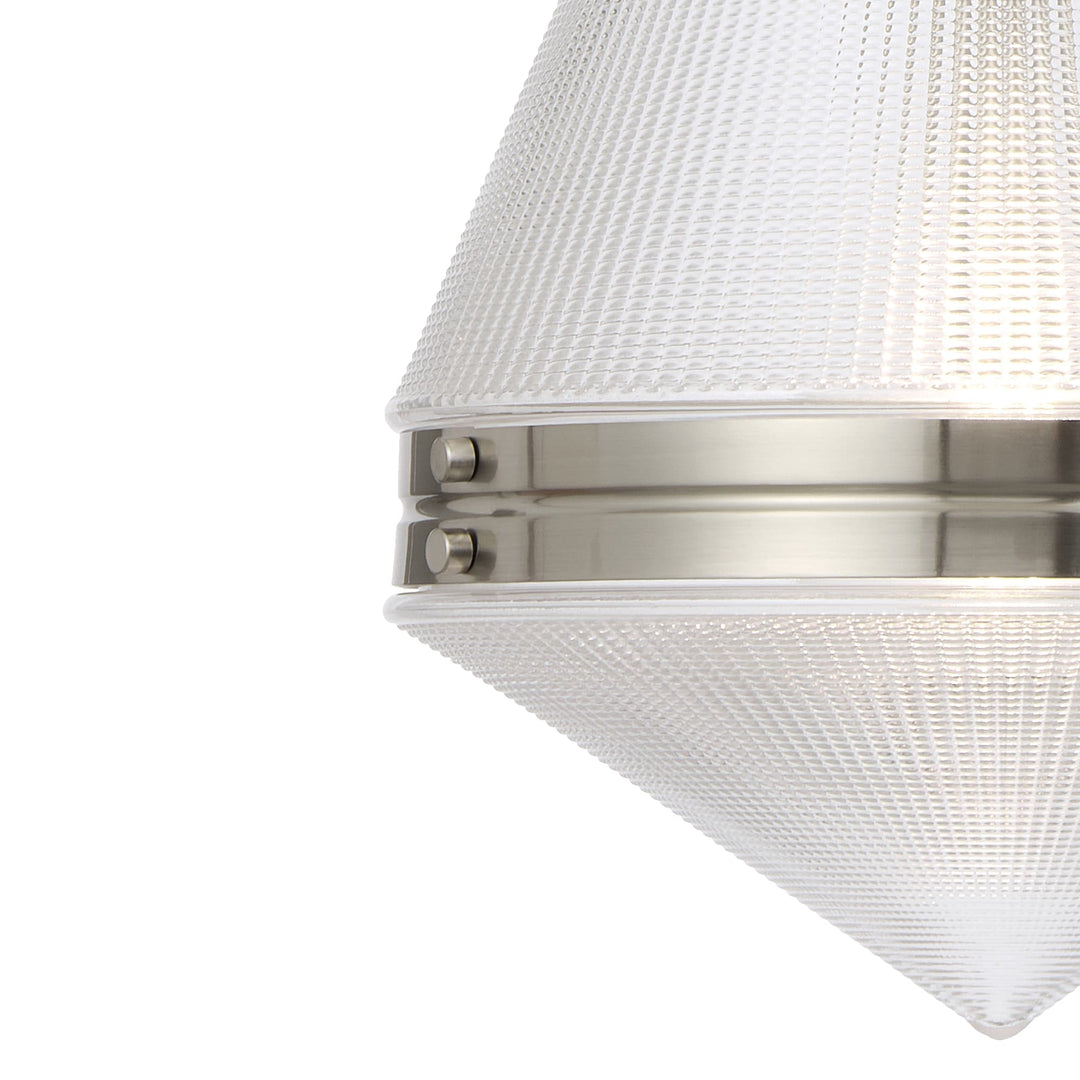 Telbix Harnon Modern Glass Pendant Light with Textured Cone Shade | Nickel