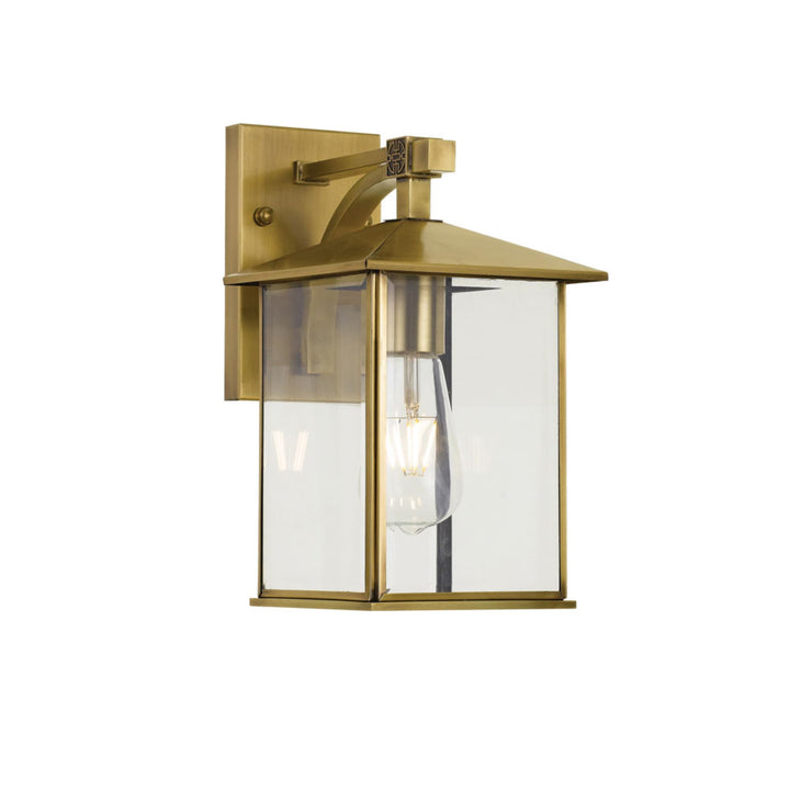 Telbix Coby Steel and Bevelled Glass Exterior Wall Light IP44 (E27) | Antique Brass