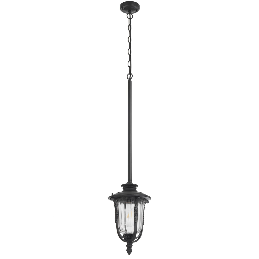 Telbix Ramiro Classic Outdoor Lantern Pendant with Textured Glass and Multiple Suspension | Black