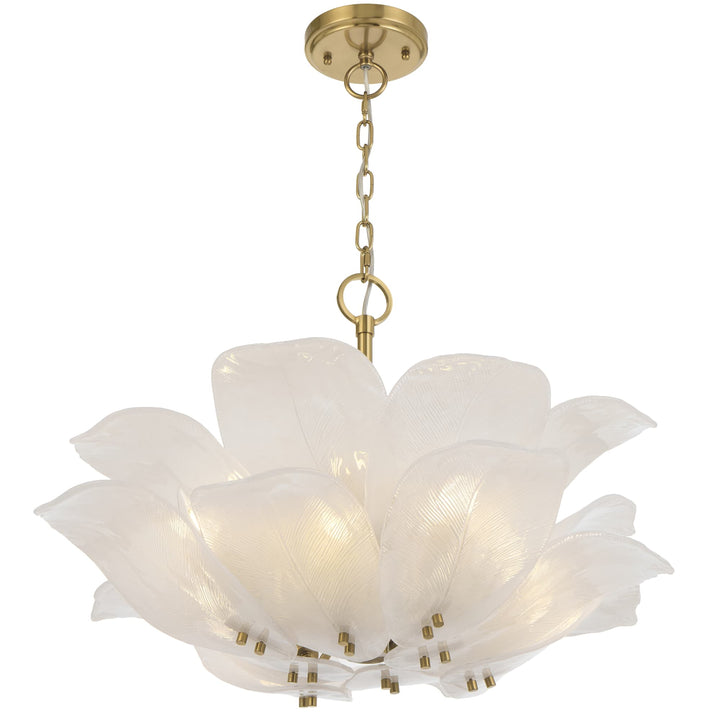 Telbix Monte 8-Light Floral Pendant with Frosted Glass Leaf Motif | Brass