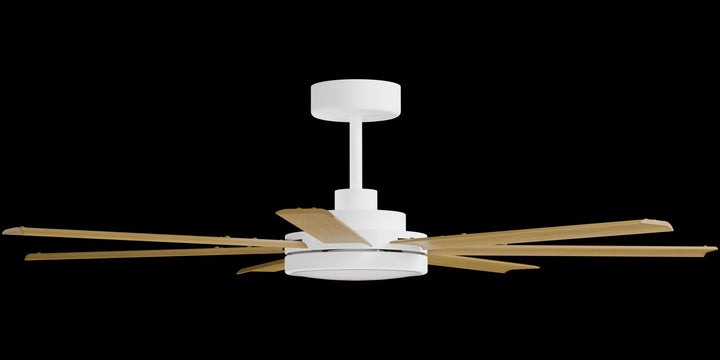 Calibo Alula 60" (1524mm) 7 Blade Indoor/Outdoor DC Ceiling Fan with 24W Light & Remote | White & Teak