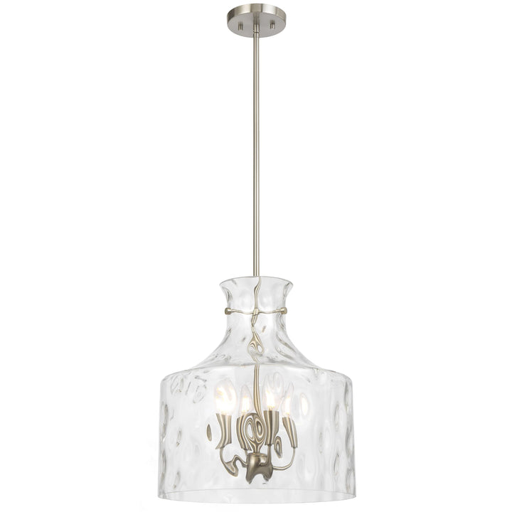 Telbix Perron 4 Light Modern Glass Pendant with Dimpled Decanter-Inspired Shade | Nickel