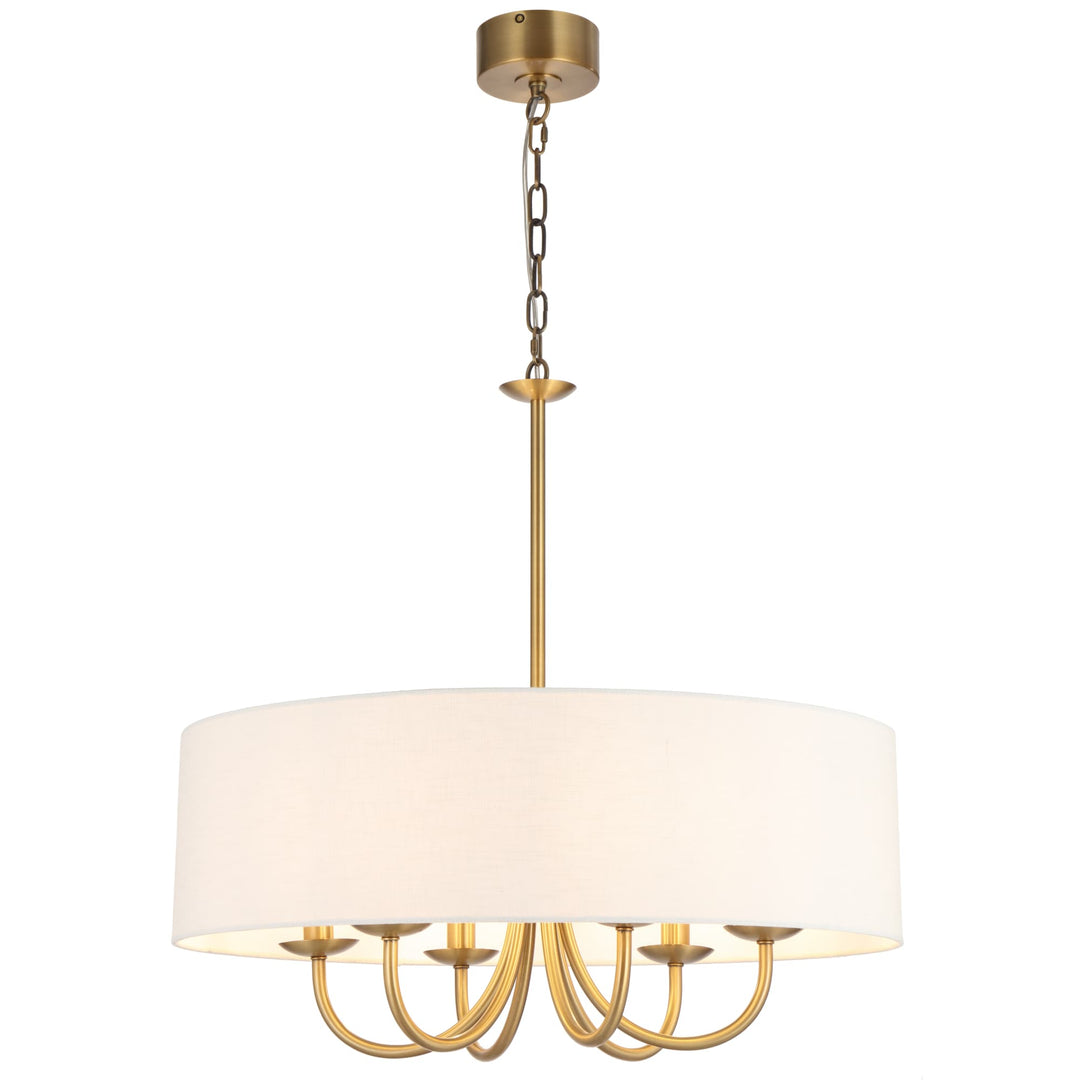 Telbix Shiron Soft Fabric Drum Shade 6 Light Pendant | Brass