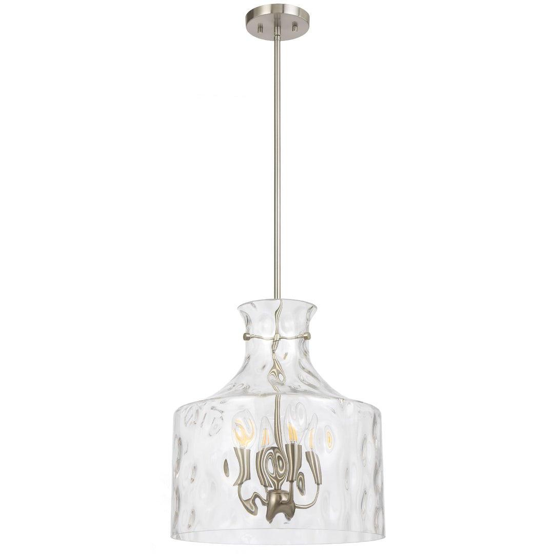Telbix Perron 4 Light Modern Glass Pendant with Dimpled Decanter-Inspired Shade | Nickel