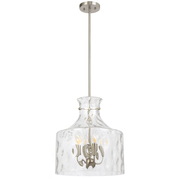 Telbix Perron 4 Light Modern Glass Pendant with Dimpled Decanter-Inspired Shade | Nickel