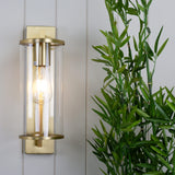 Telbix Small Perova IP44 Industrial Wall Light | Natural Brass