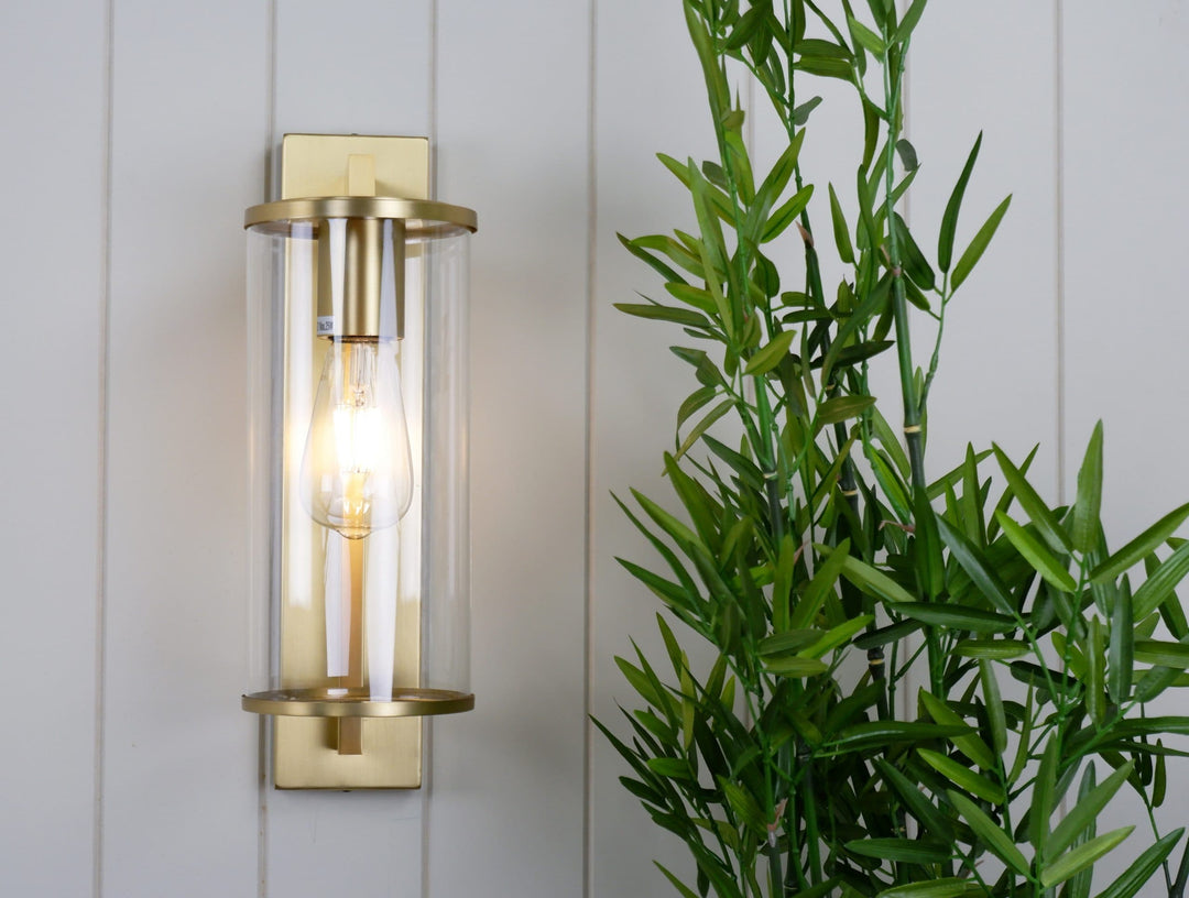 Telbix Small Perova IP44 Industrial Wall Light | Natural Brass