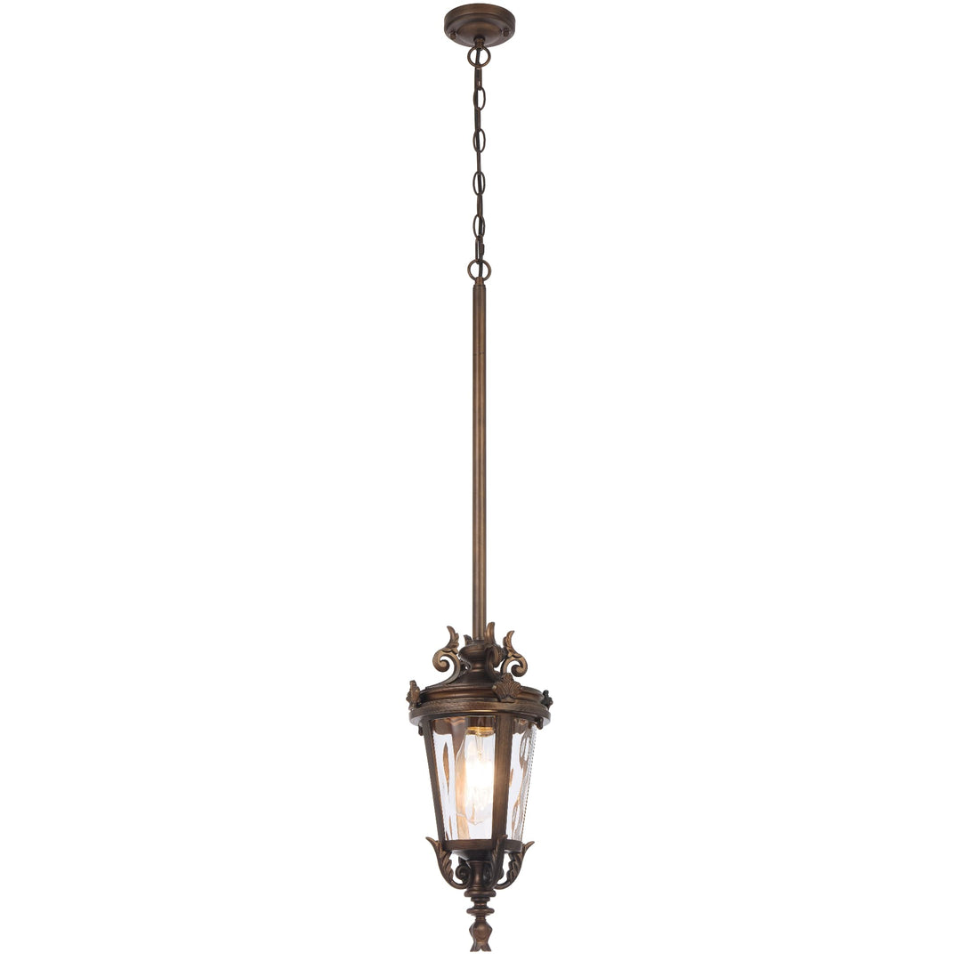 Telbix Pedral Classic Outdoor Lantern Pendant with Textured Glass and Multiple Suspension | Bronze