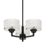 Telbix Moreno II 3 Light Modern Drum Pendant with Ribbed Glass Shade | Black