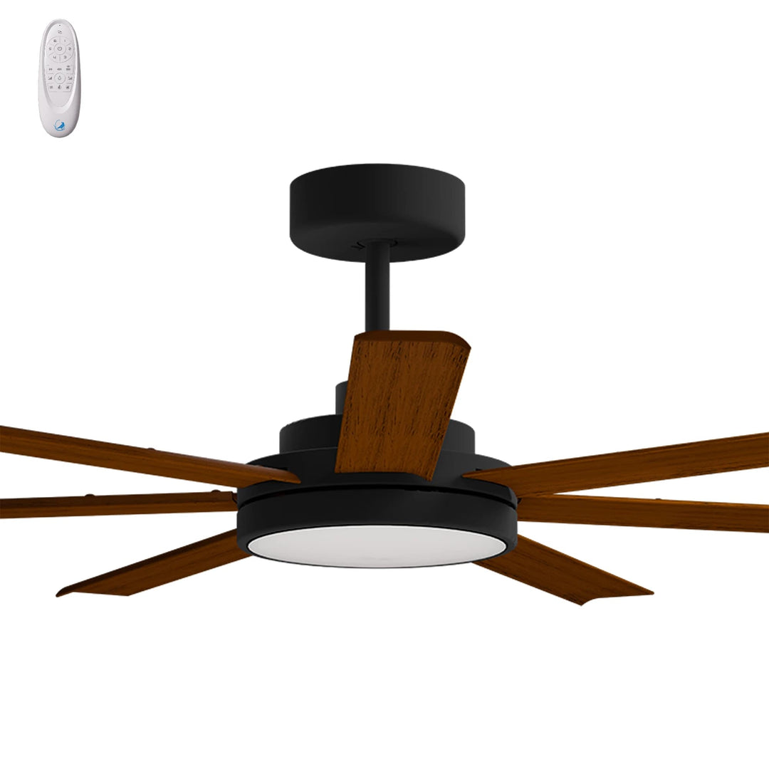 Calibo Alula 80" (2032mm) 7 Blade Indoor/Outdoor DC Ceiling Fan with 24W Light & Remote | Black & Koa