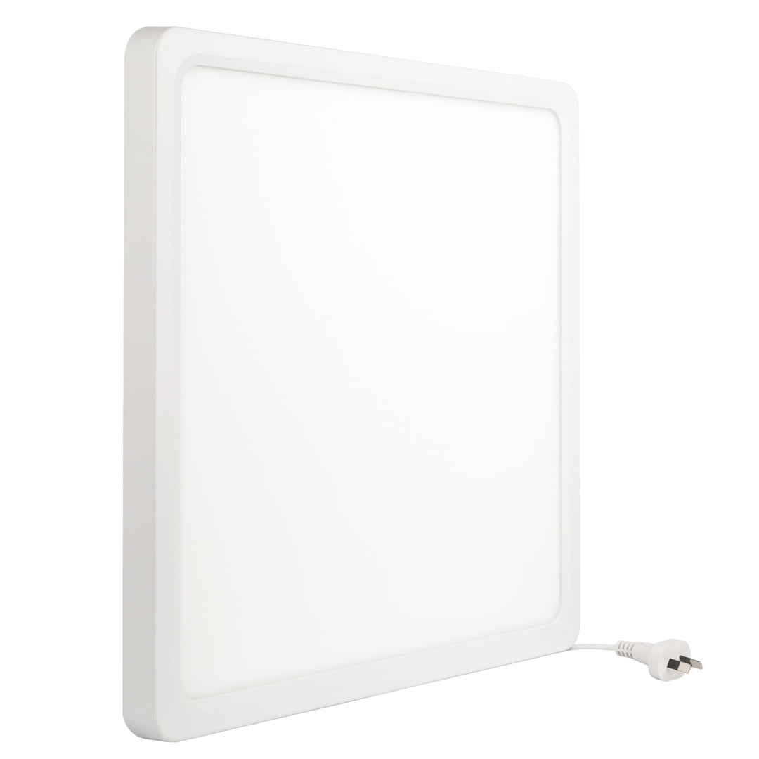 Telbix Lunos Square White Frame Dimmable 3CCT LED Oyster Light with Flex and Plug | Large